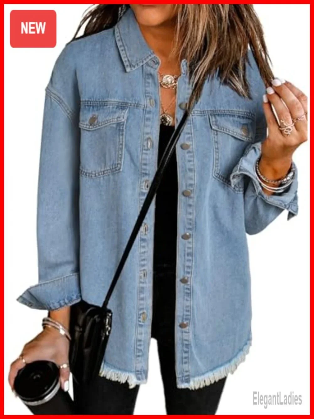 Oversized Distressed Boyfriend Jean Jacket Button Down Lightweight Denim Shacket